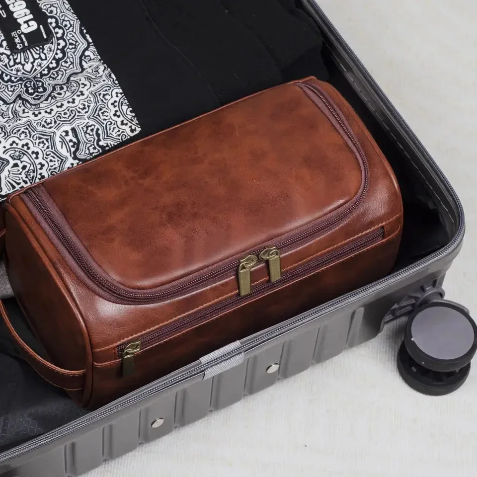 Leather Toiletry Bag for Men Women Dopp Kit Mens Hanging Toiletry Bag Travel Toiletry Bag for Traveling Large Cosmetic Bag for T