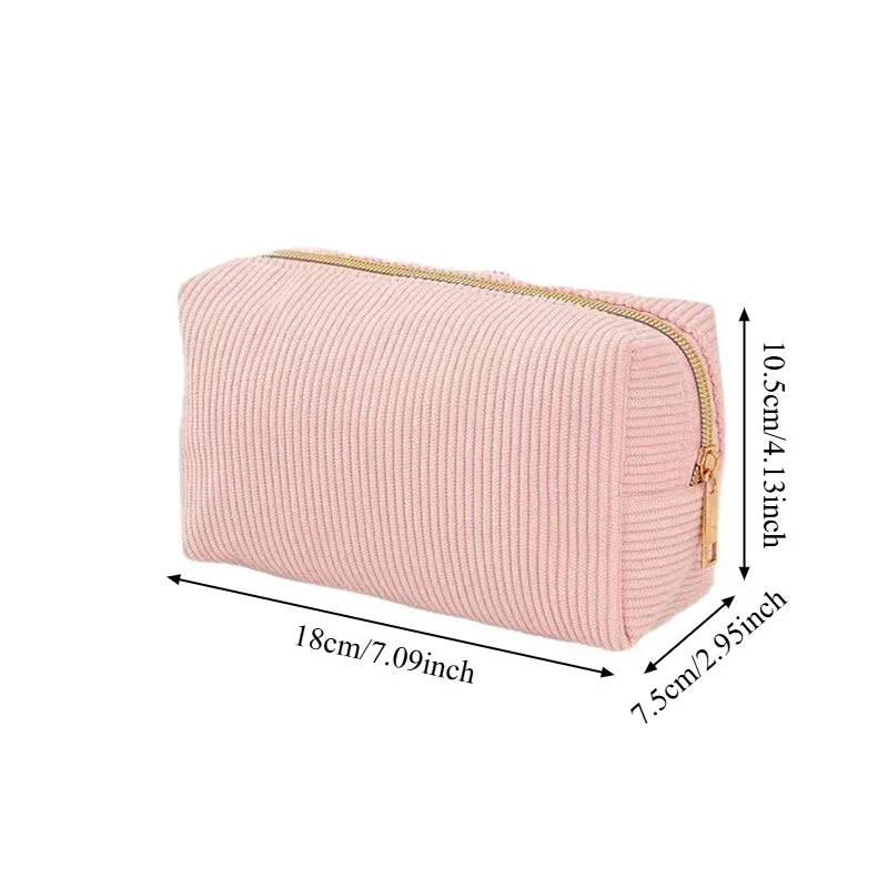 Cute Corduroy Cosmetic Bag for Girls Spacious Makeup Pouch Durable Stationery Organizer Pencil Case School Office Supplies