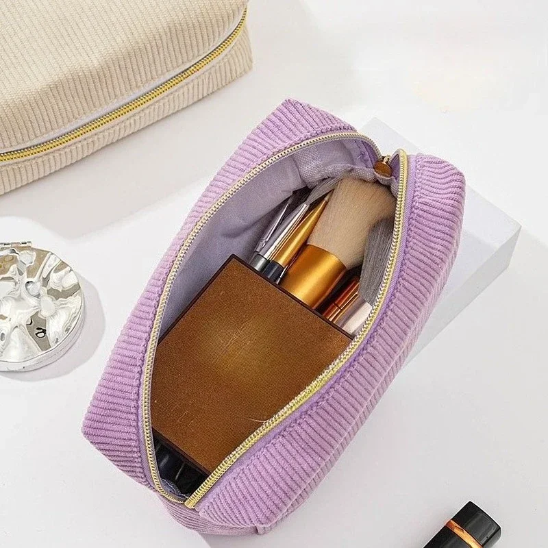 Cute Corduroy Cosmetic Bag for Girls Spacious Makeup Pouch Durable Stationery Organizer Pencil Case School Office Supplies