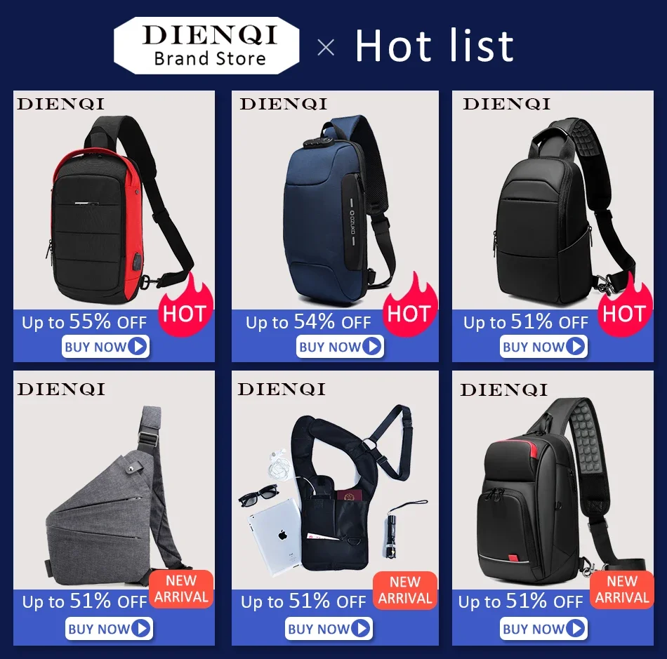 DIENQI Anti-theft Men Chest Bag Waterproof Chest Pack Travel Personal Pocket Tactical Male Sling Bag Chest Cross Body Bag Pauch