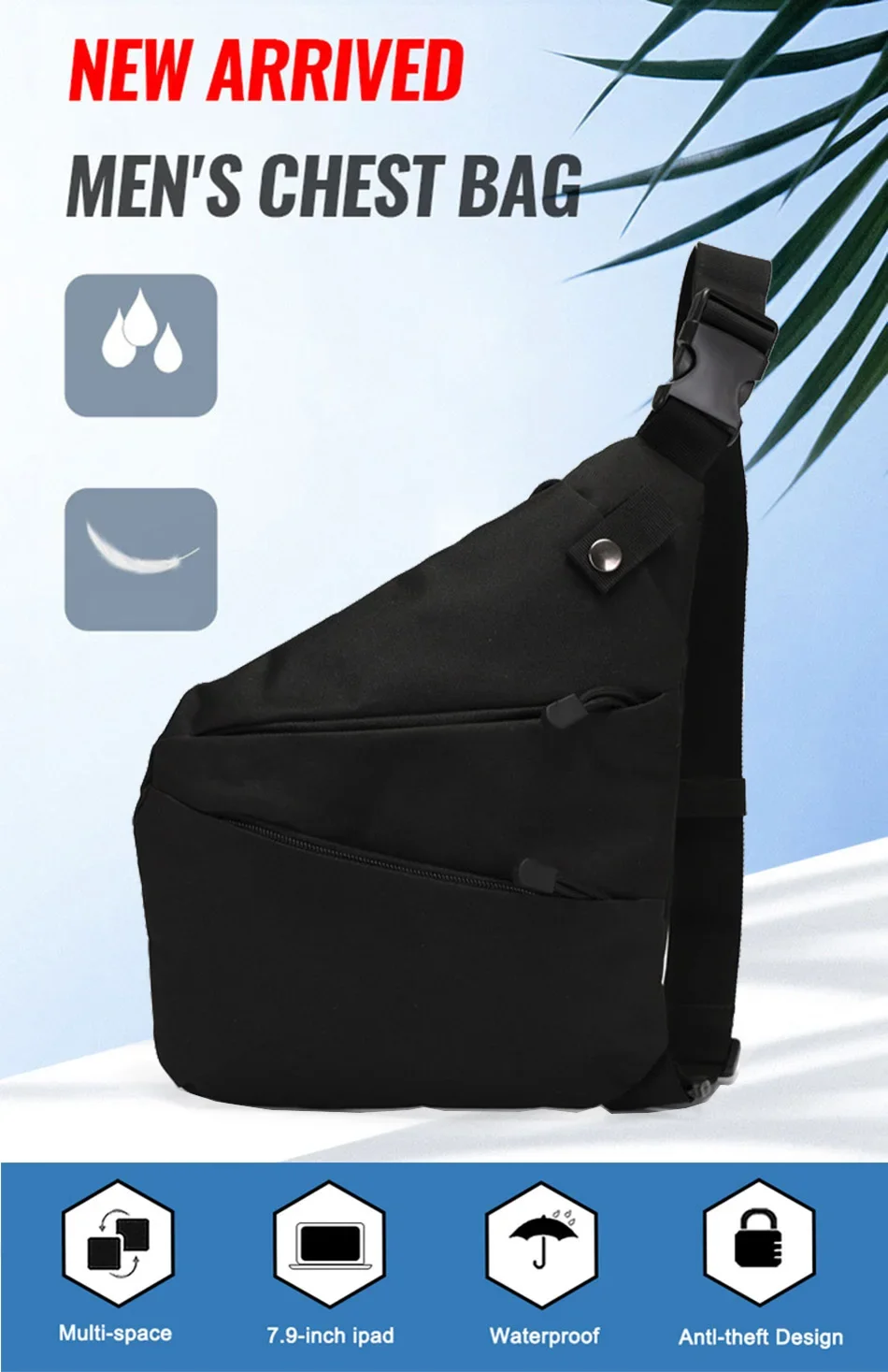 DIENQI Anti-theft Men Chest Bag Waterproof Chest Pack Travel Personal Pocket Tactical Male Sling Bag Chest Cross Body Bag Pauch