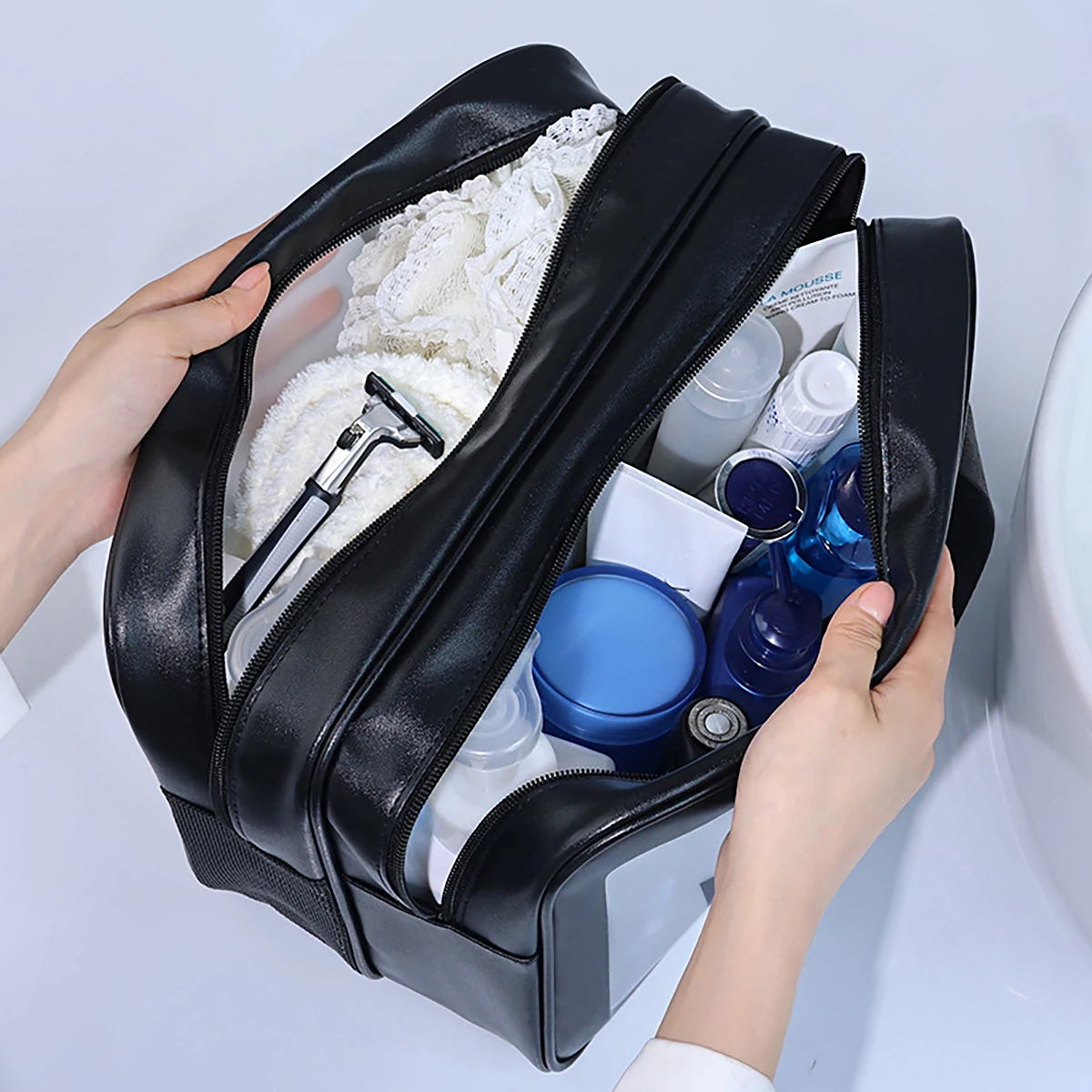 Fashion Portable Large Capacity Makeup Bag; Double Layer Frosted Dry Wet Separation Wash Bag; Multifunctional Travel Storage Bag