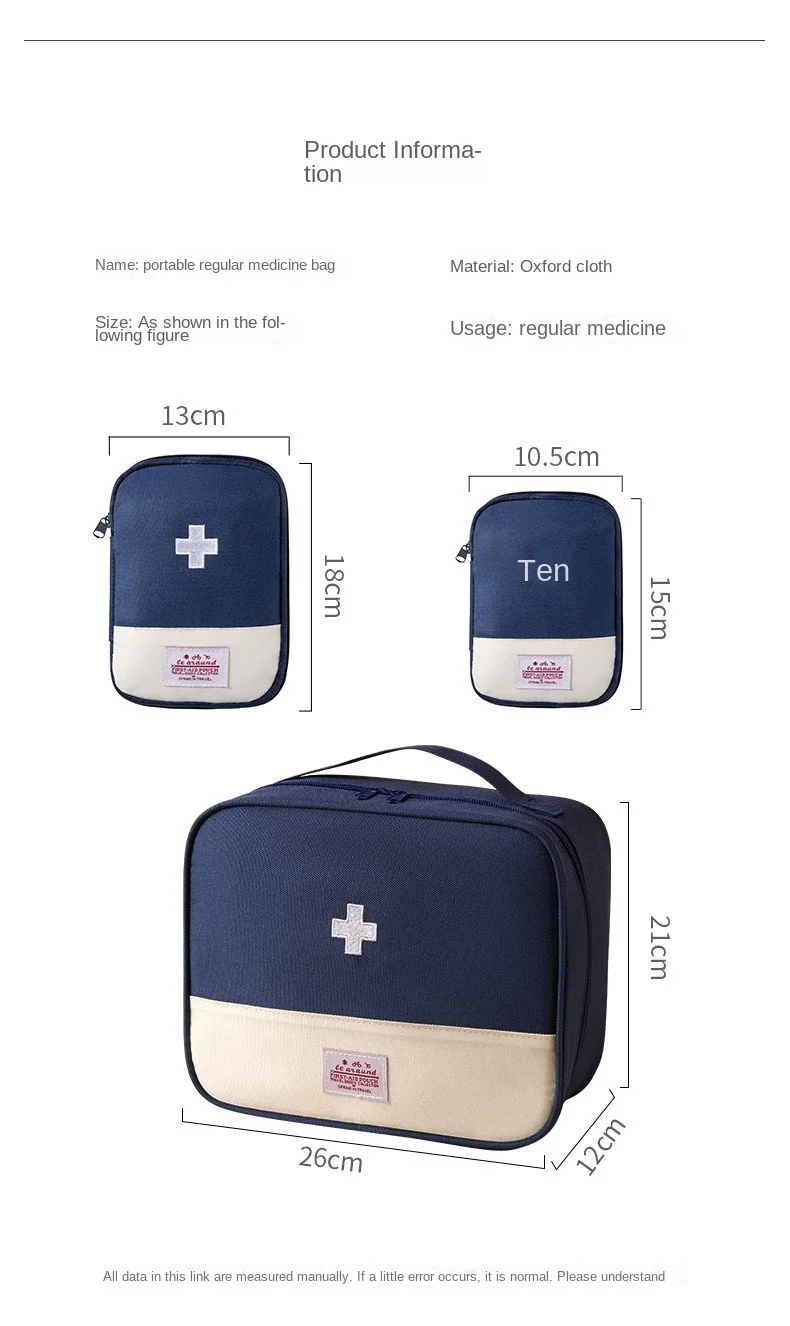 3 Pcs/set Portable Medical Storage Bag Camping Emergency First Aid Kit Organizer Home Outdoor Travel Bag
