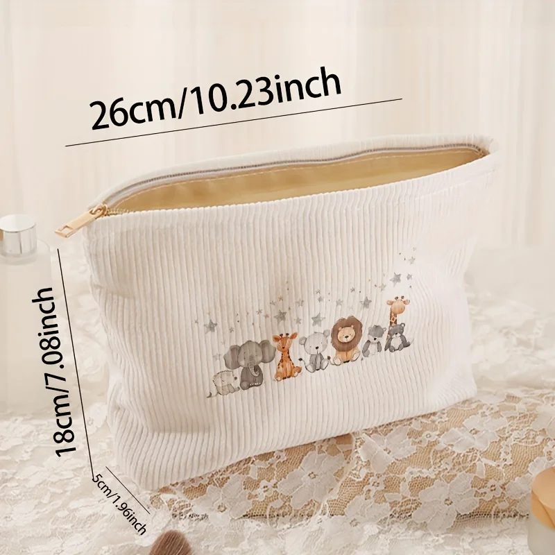 Small Animal Pattern Printed Corduroy Zipper Makeup Bag Storage Bags Cosmetic Makeup Bag Multifunctional Wash Bag with Lining