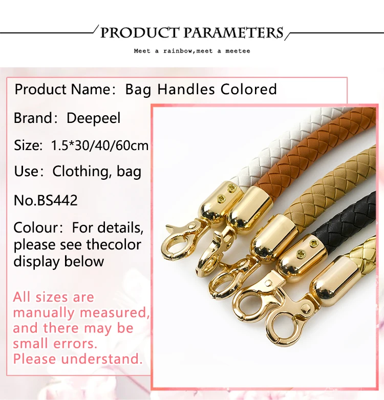 30/40/60cm Fashion PU Leather Woven Handbag Handles Metal Buckle for Women Bag Purse Replace Shoulder Strap Handle Accessories