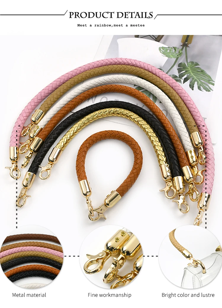 30/40/60cm Fashion PU Leather Woven Handbag Handles Metal Buckle for Women Bag Purse Replace Shoulder Strap Handle Accessories