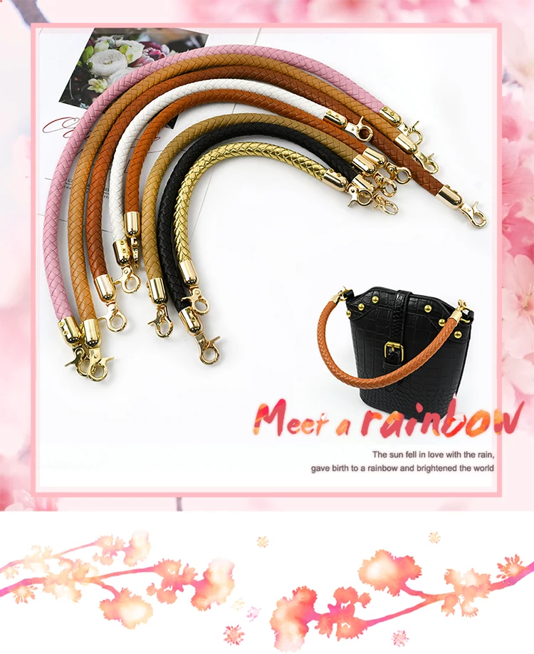 30/40/60cm Fashion PU Leather Woven Handbag Handles Metal Buckle for Women Bag Purse Replace Shoulder Strap Handle Accessories