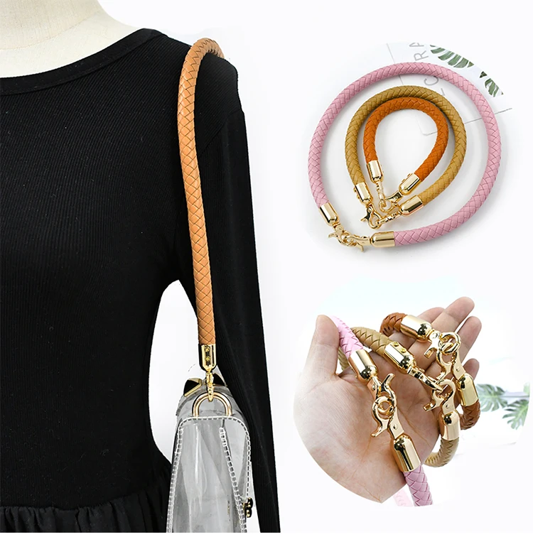 30/40/60cm Fashion PU Leather Woven Handbag Handles Metal Buckle for Women Bag Purse Replace Shoulder Strap Handle Accessories