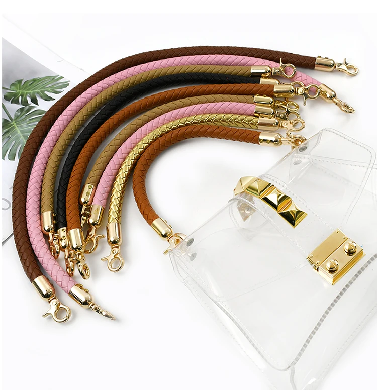 30/40/60cm Fashion PU Leather Woven Handbag Handles Metal Buckle for Women Bag Purse Replace Shoulder Strap Handle Accessories