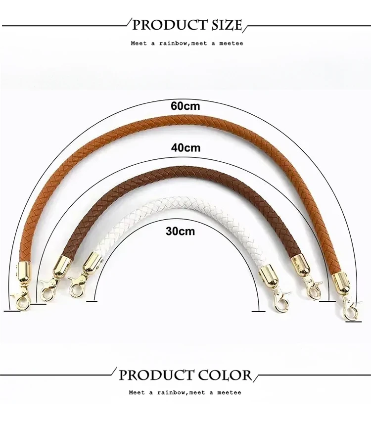 30/40/60cm Fashion PU Leather Woven Handbag Handles Metal Buckle for Women Bag Purse Replace Shoulder Strap Handle Accessories