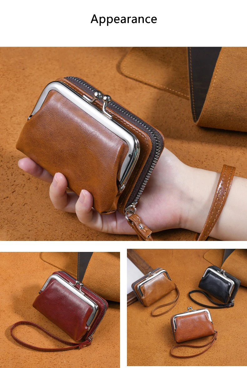 Women's Wallet Fashionableand Minimalist Wrist Strap Short Zero Wallet RetroVersatile LargeCapacity Multi Card Pocket Money Clip