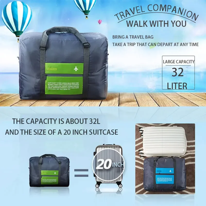 New foldable waterproof travel luggage bag, large capacity luggage storage bag, boarding luggage travel handbag, suitable for bu