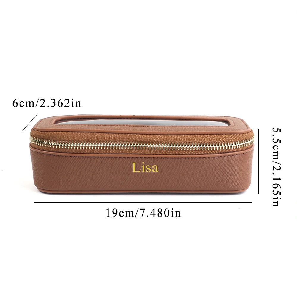 Customized Name PU Leather Transparent Makeup Brush Makeup Bag Portable Storage Bag Daily Necessities Storage Accessory