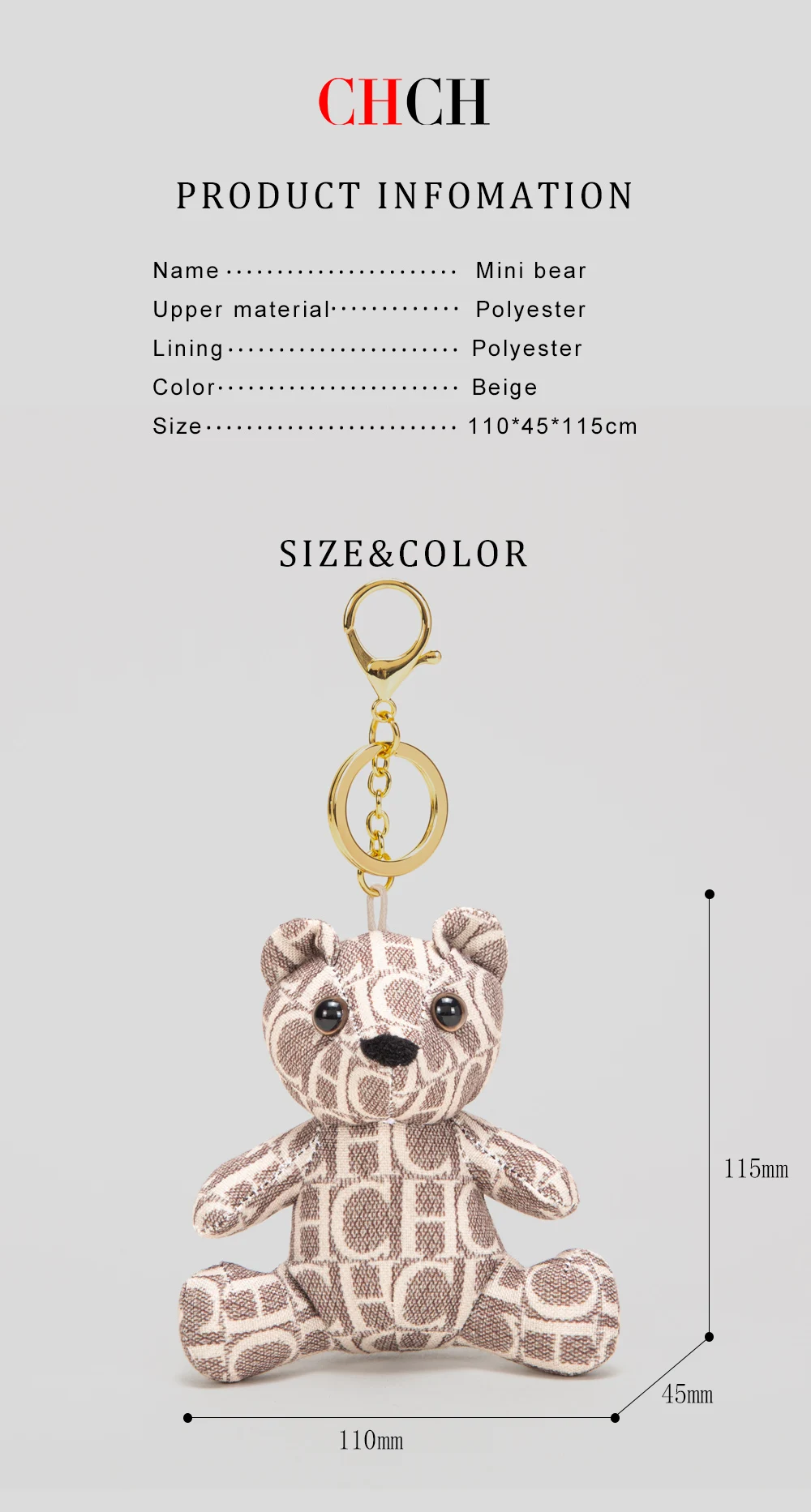 CHCH 2026 Fashion Classic Vintage Luggage Accessories Little Bear Pendant with Keychain