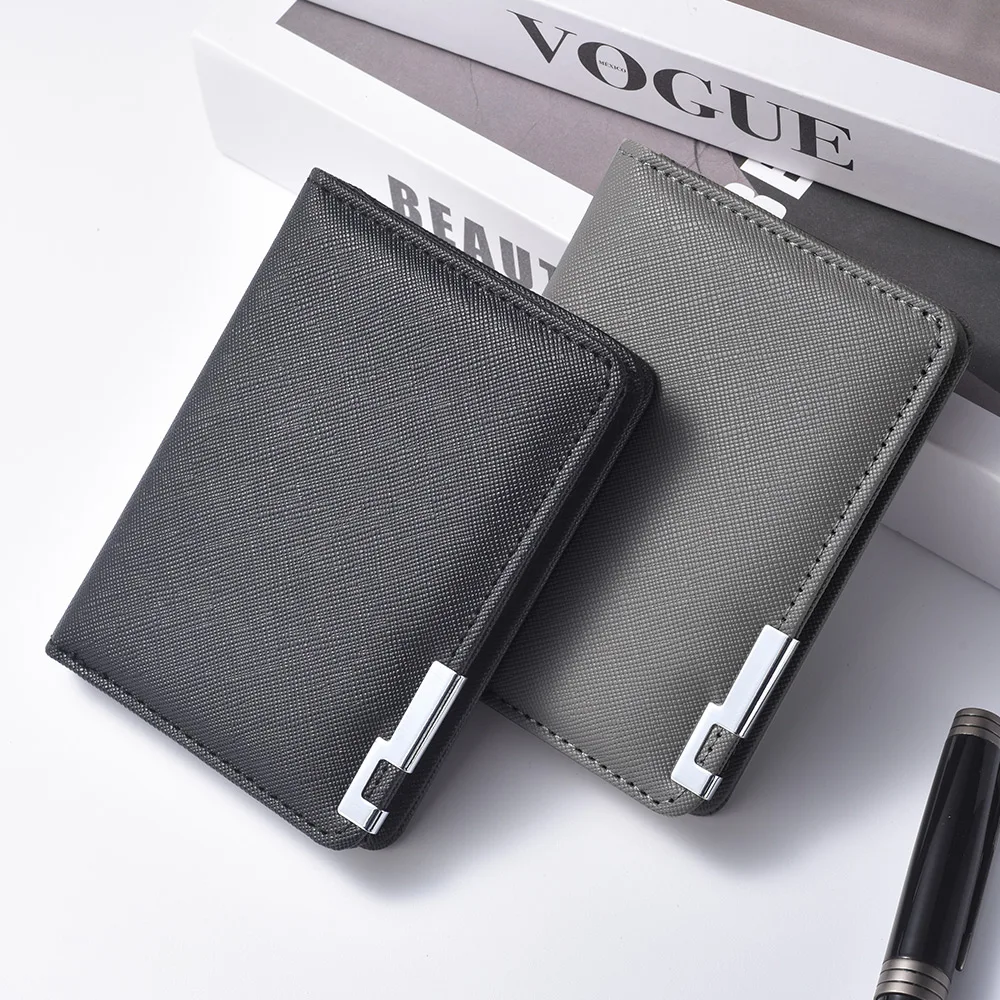 Black Faux Leather Small Slim Business-Style Wallet - Multiple Card Slots, Credit Card and Driver's License Holder, Geometric In