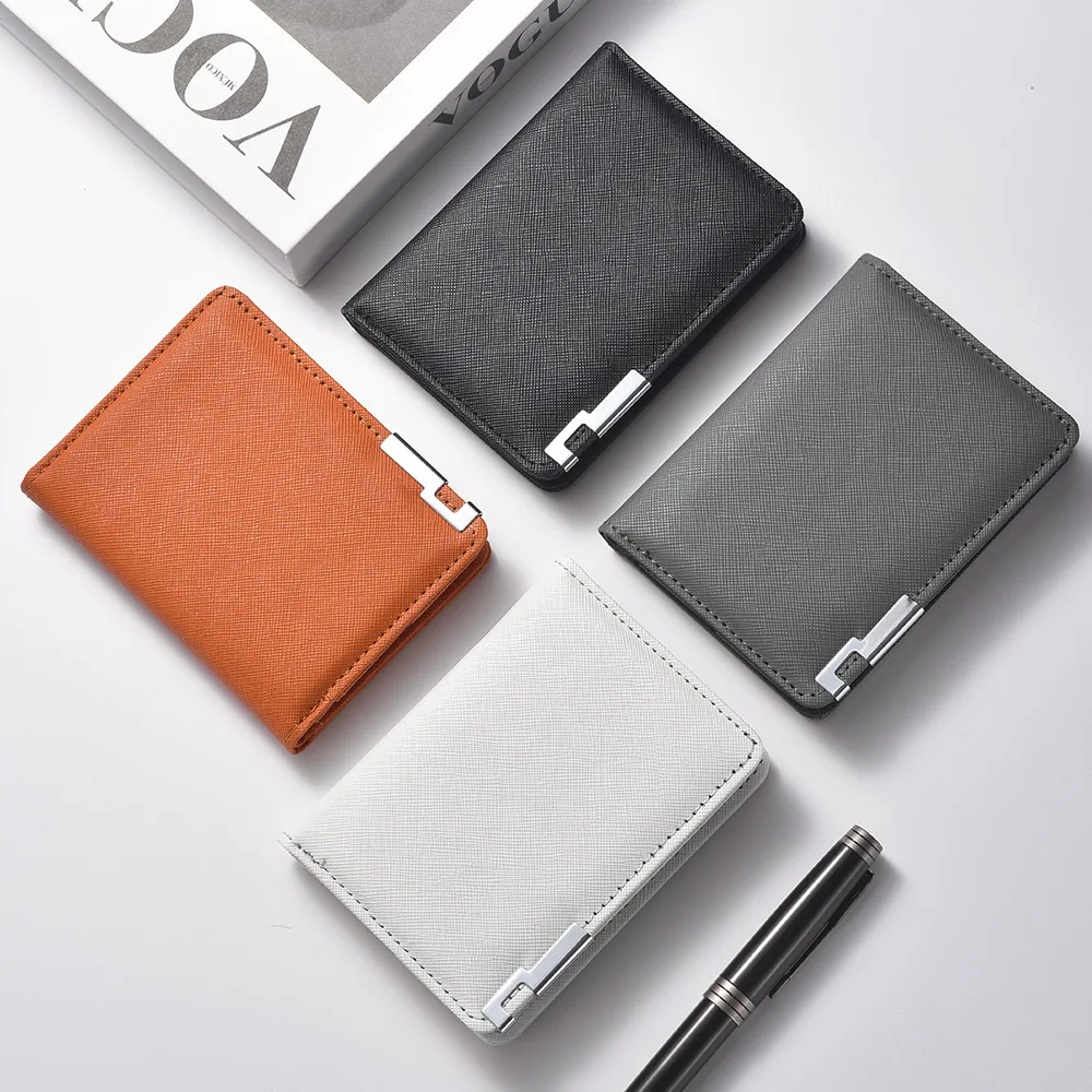 Black Faux Leather Small Slim Business-Style Wallet - Multiple Card Slots, Credit Card and Driver's License Holder, Geometric In