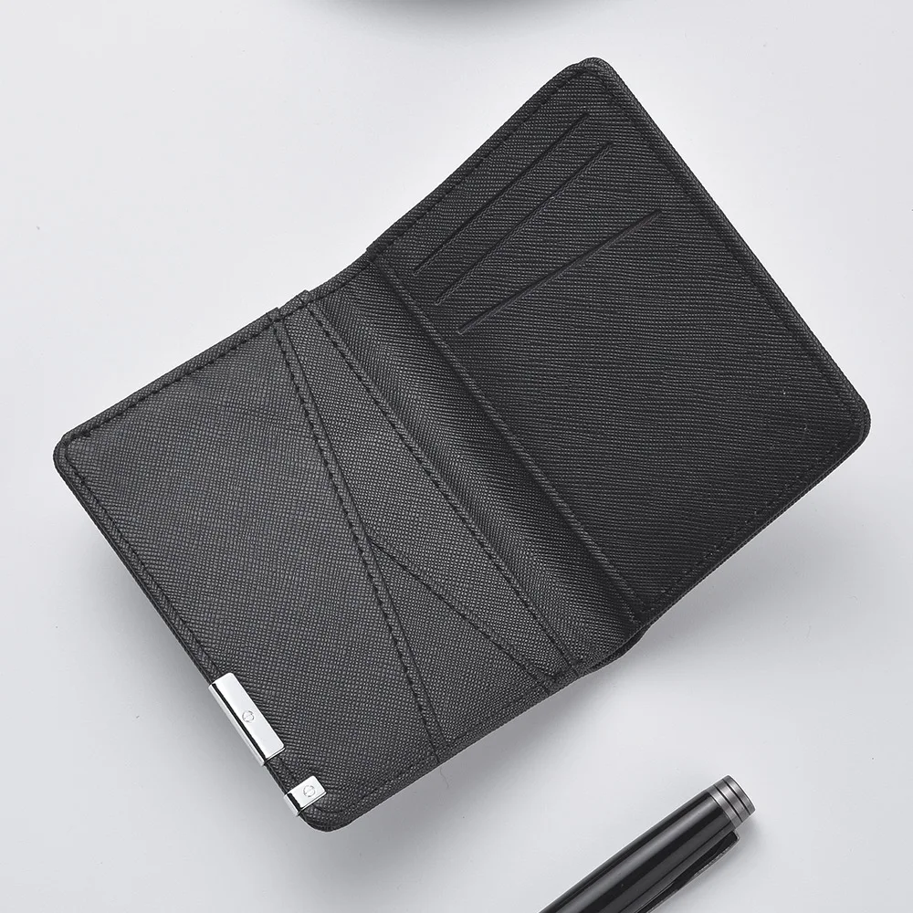 Black Faux Leather Small Slim Business-Style Wallet - Multiple Card Slots, Credit Card and Driver's License Holder, Geometric In