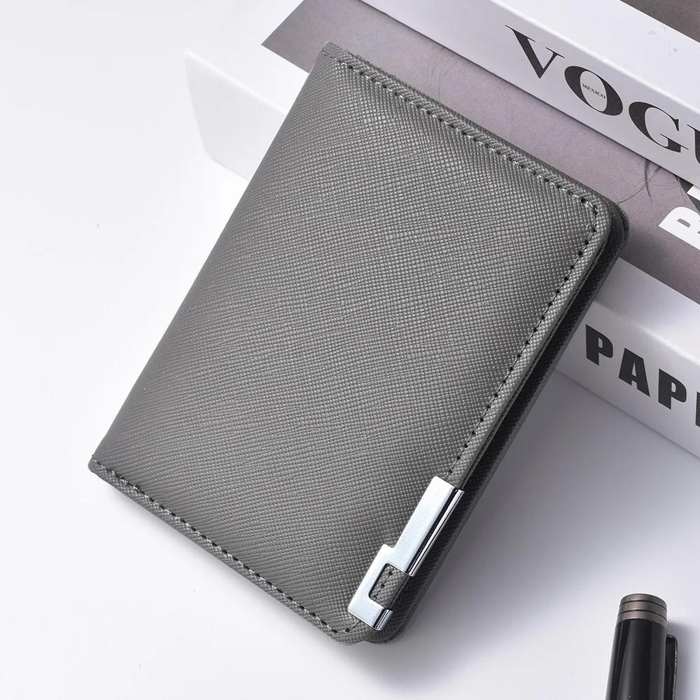 Black Faux Leather Small Slim Business-Style Wallet - Multiple Card Slots, Credit Card and Driver's License Holder, Geometric In