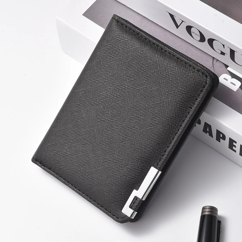 Black Faux Leather Small Slim Business-Style Wallet - Multiple Card Slots, Credit Card and Driver's License Holder, Geometric In