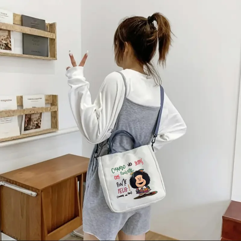 1pc Print Canvas Hand Bag Women Lightweight Reusable Shoulder Bag Large Capacity Crossbody Bag for Student Travel Tote Bag