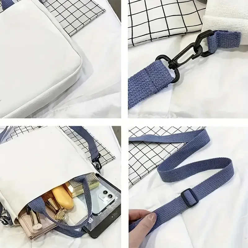 1pc Print Canvas Hand Bag Women Lightweight Reusable Shoulder Bag Large Capacity Crossbody Bag for Student Travel Tote Bag