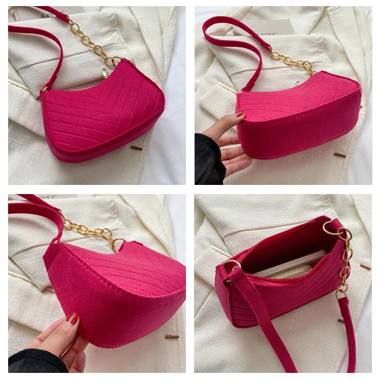 Mini Shoulder Bags for Women Fashion Felt Women's Bag Design Advanced Underarm Handbags Beautiful Purses Crescent SaddleBag 2025