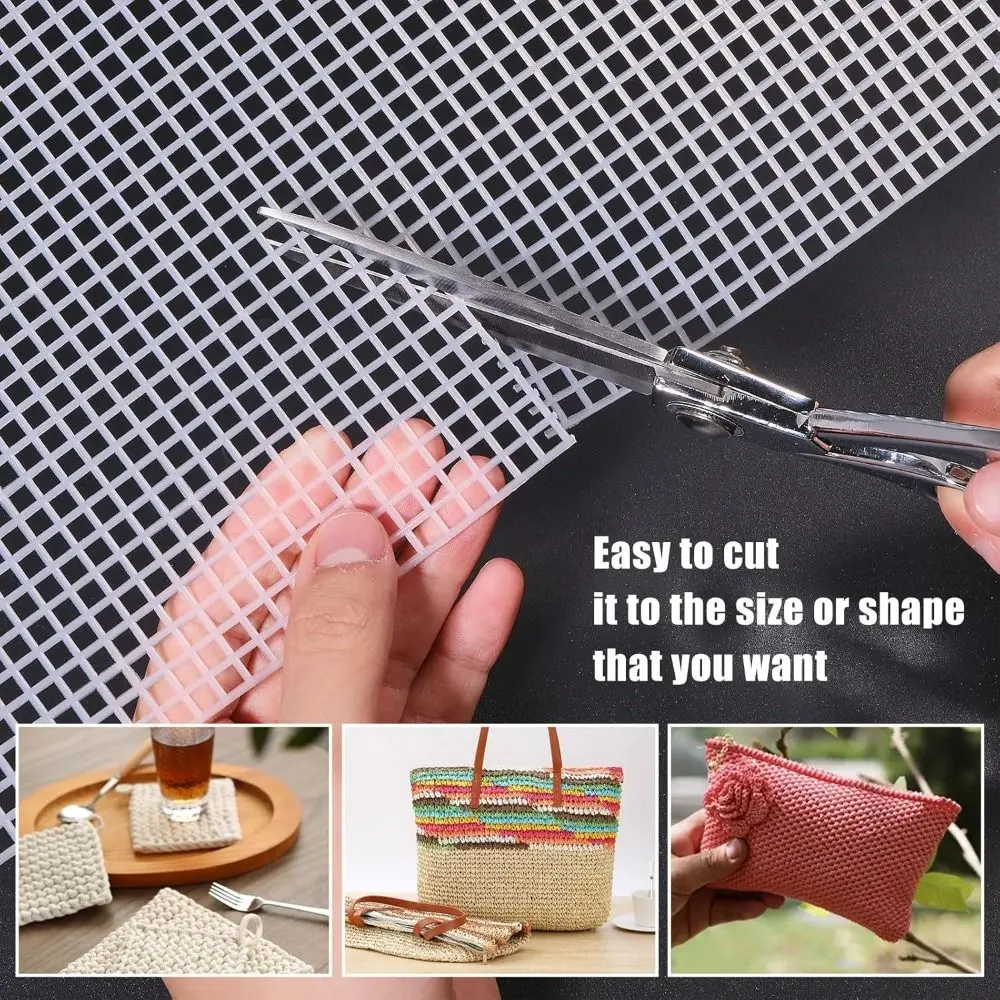 DIY Crafting Plastic Bag Mesh Grid Durable 33x50CM Canvas Bag Sheets Black White Acrylic Yarn Crafting Knit