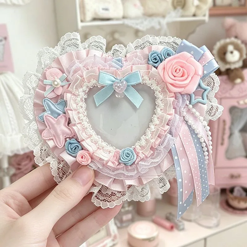 Itabag Decoration Heart Badge Holder Idol Photo Display Lace Bow Rose Card Holder Y2K Ita Bag Accessories Ita Bag Insert