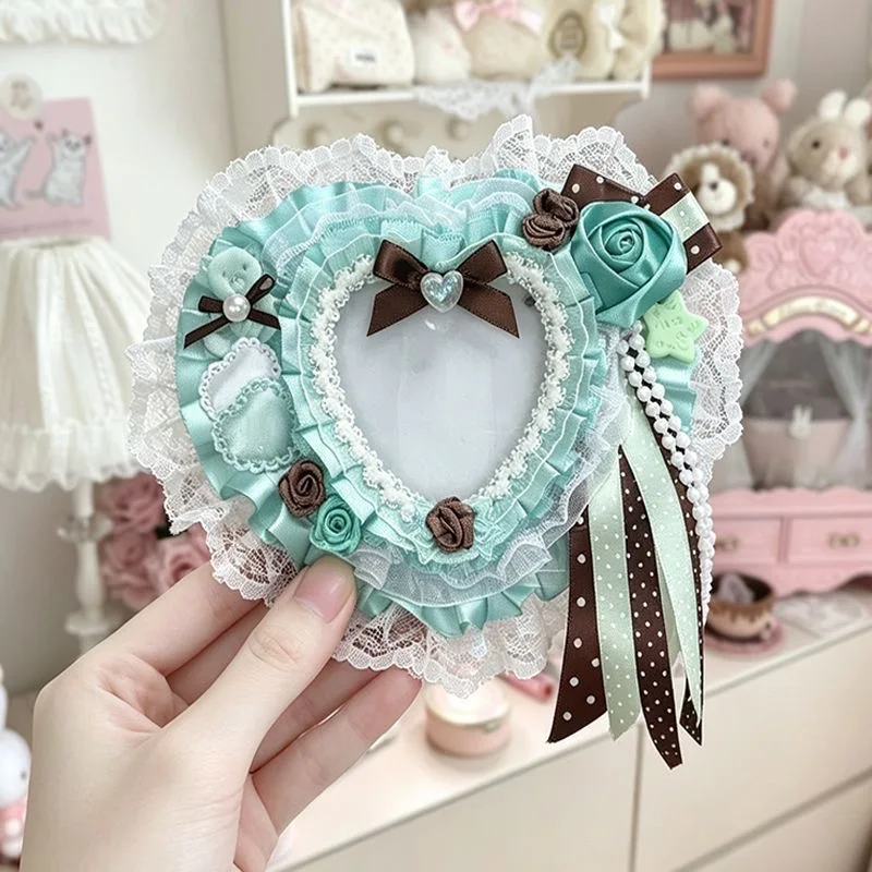 Itabag Decoration Heart Badge Holder Idol Photo Display Lace Bow Rose Card Holder Y2K Ita Bag Accessories Ita Bag Insert
