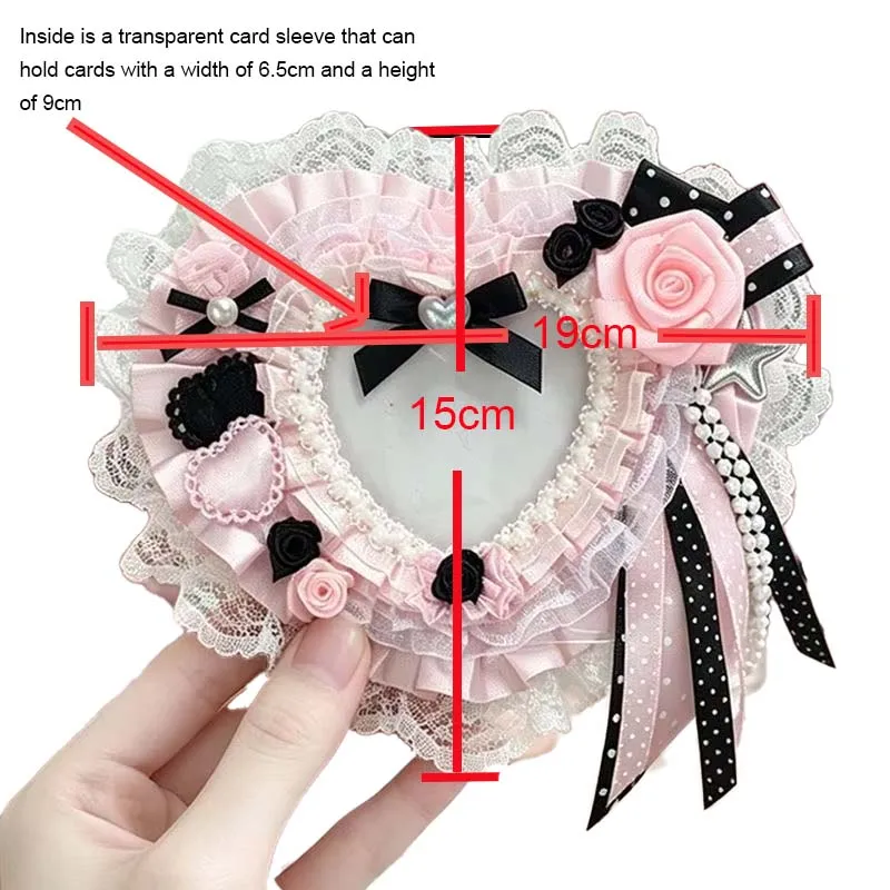 Itabag Decoration Heart Badge Holder Idol Photo Display Lace Bow Rose Card Holder Y2K Ita Bag Accessories Ita Bag Insert