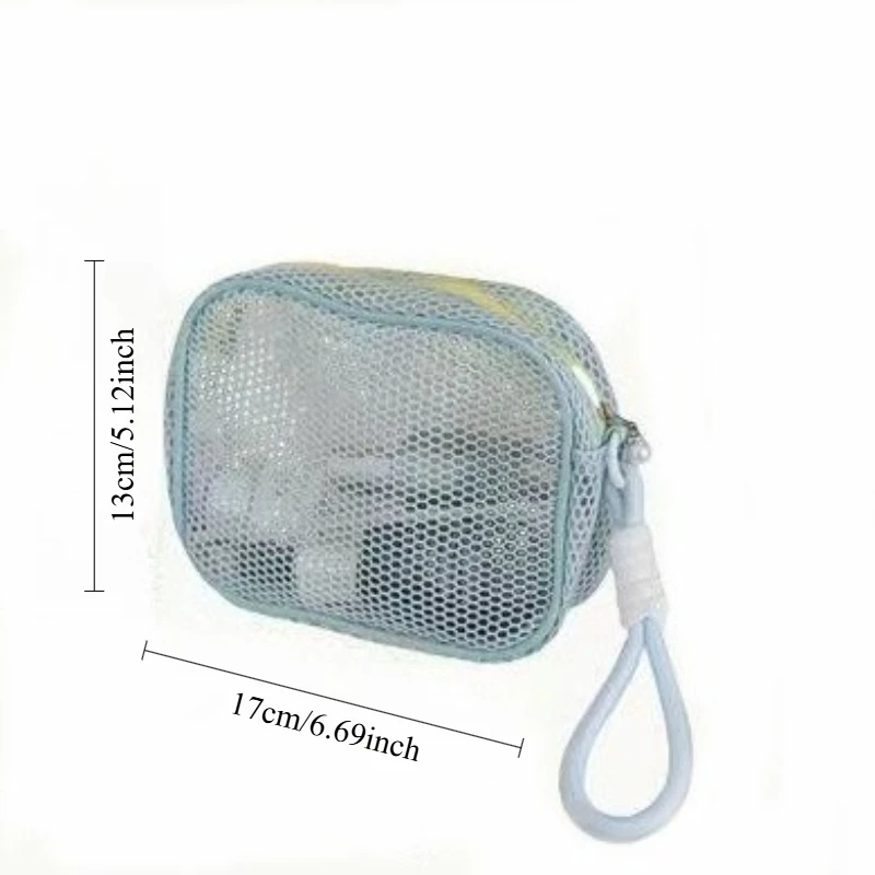 Cubic Mesh Cosmetic Bag, Dopamine Aesthetic Makeup Pouch with Pearl Zipper, Large Capacity Portable Travel Toiletry Bag