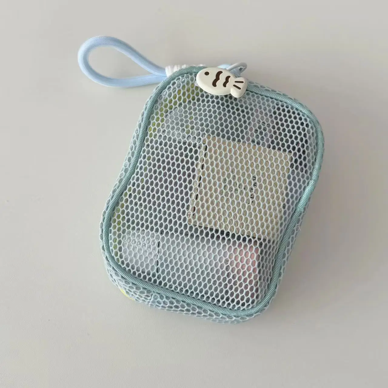 Cubic Mesh Cosmetic Bag, Dopamine Aesthetic Makeup Pouch with Pearl Zipper, Large Capacity Portable Travel Toiletry Bag