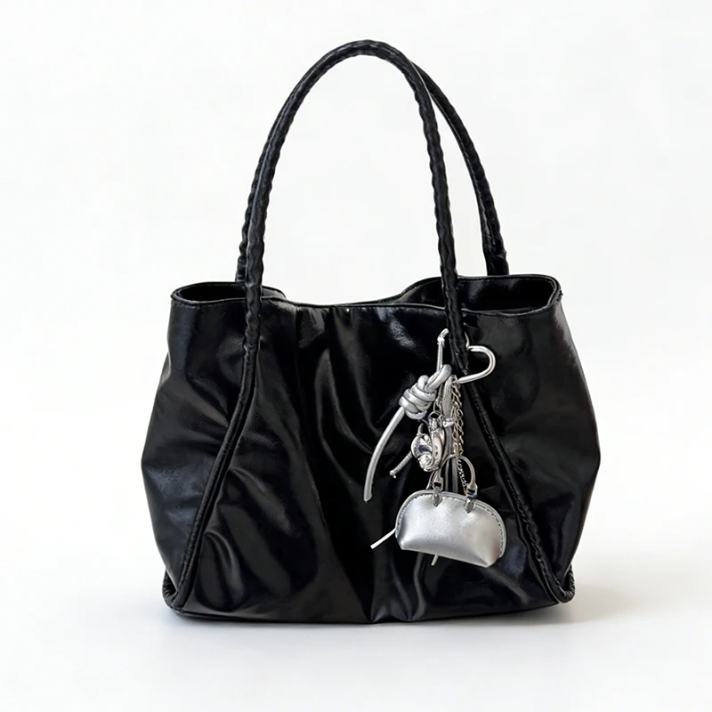 Mini Exquisite Bag Pendant Chain Shell Bag Keychain PU Leather Silver Bag Decor Creative DIY Women Bags Accessories