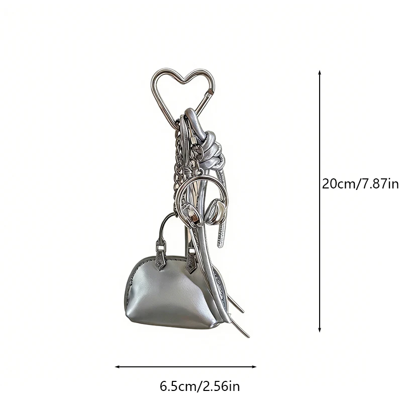 Mini Exquisite Bag Pendant Chain Shell Bag Keychain PU Leather Silver Bag Decor Creative DIY Women Bags Accessories