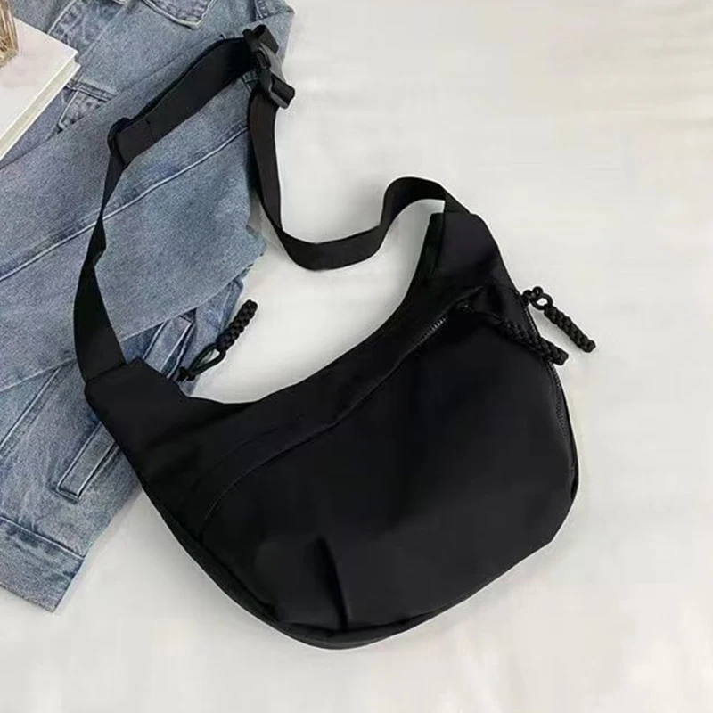 Casual Women's Nylon Crossbody Bag, Large Capacity Hobo Shoulder Purse with Adjustable Strap, Black/White/Khaki for Daily Use