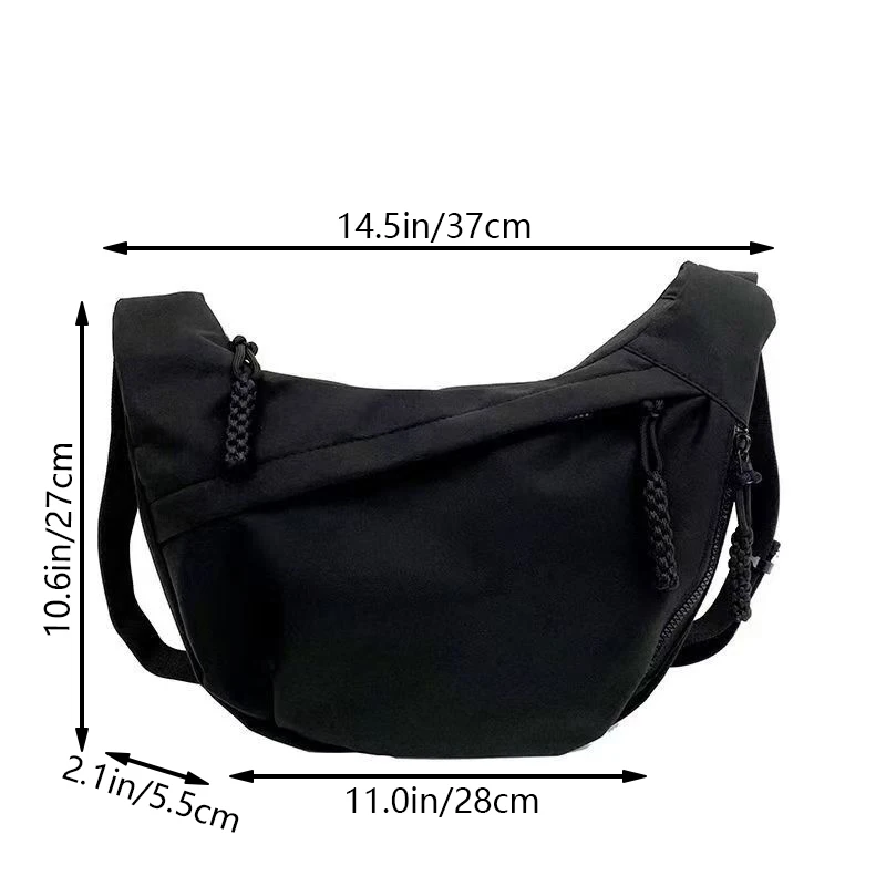 Casual Women's Nylon Crossbody Bag, Large Capacity Hobo Shoulder Purse with Adjustable Strap, Black/White/Khaki for Daily Use