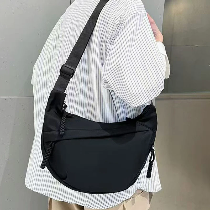 Casual Women's Nylon Crossbody Bag, Large Capacity Hobo Shoulder Purse with Adjustable Strap, Black/White/Khaki for Daily Use
