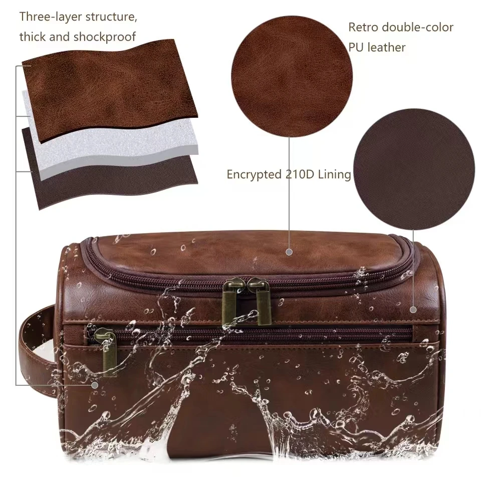 NEW Leather Toiletry Bag for Men Women Dopp Kit Mens Hanging Toiletry Bag Travel Bag for Traveling Large Cosmetic Bag for T