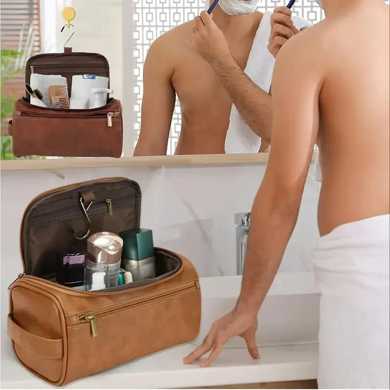 NEW Leather Toiletry Bag for Men Women Dopp Kit Mens Hanging Toiletry Bag Travel Bag for Traveling Large Cosmetic Bag for T