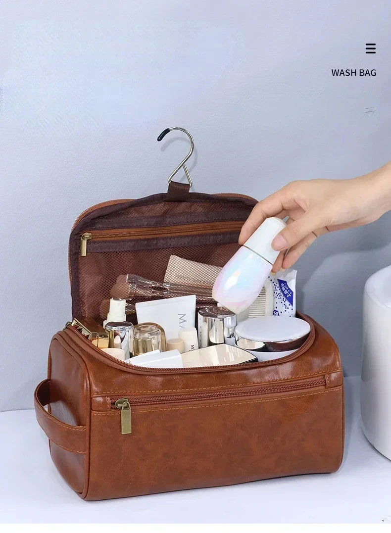 NEW Leather Toiletry Bag for Men Women Dopp Kit Mens Hanging Toiletry Bag Travel Bag for Traveling Large Cosmetic Bag for T