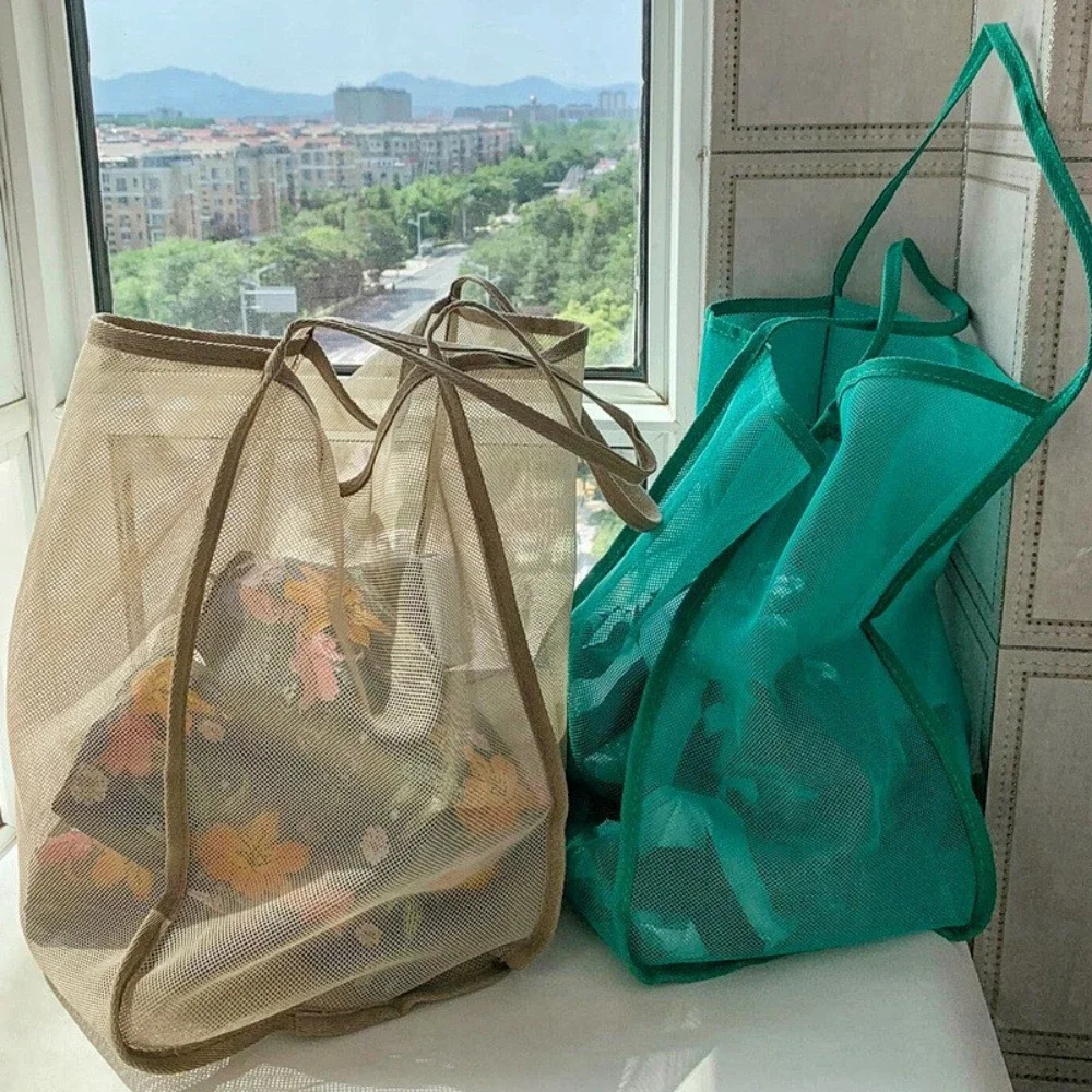 Large Mesh Beach Tote Bag Lightweight Breathable Shoulder Bag For Pool Travel Towels Toys Shopping