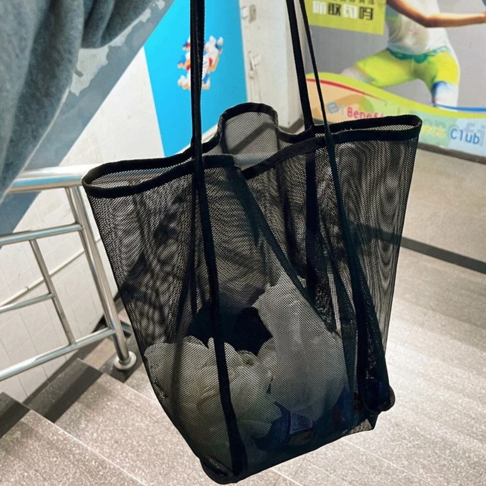 Large Mesh Beach Tote Bag Lightweight Breathable Shoulder Bag For Pool Travel Towels Toys Shopping