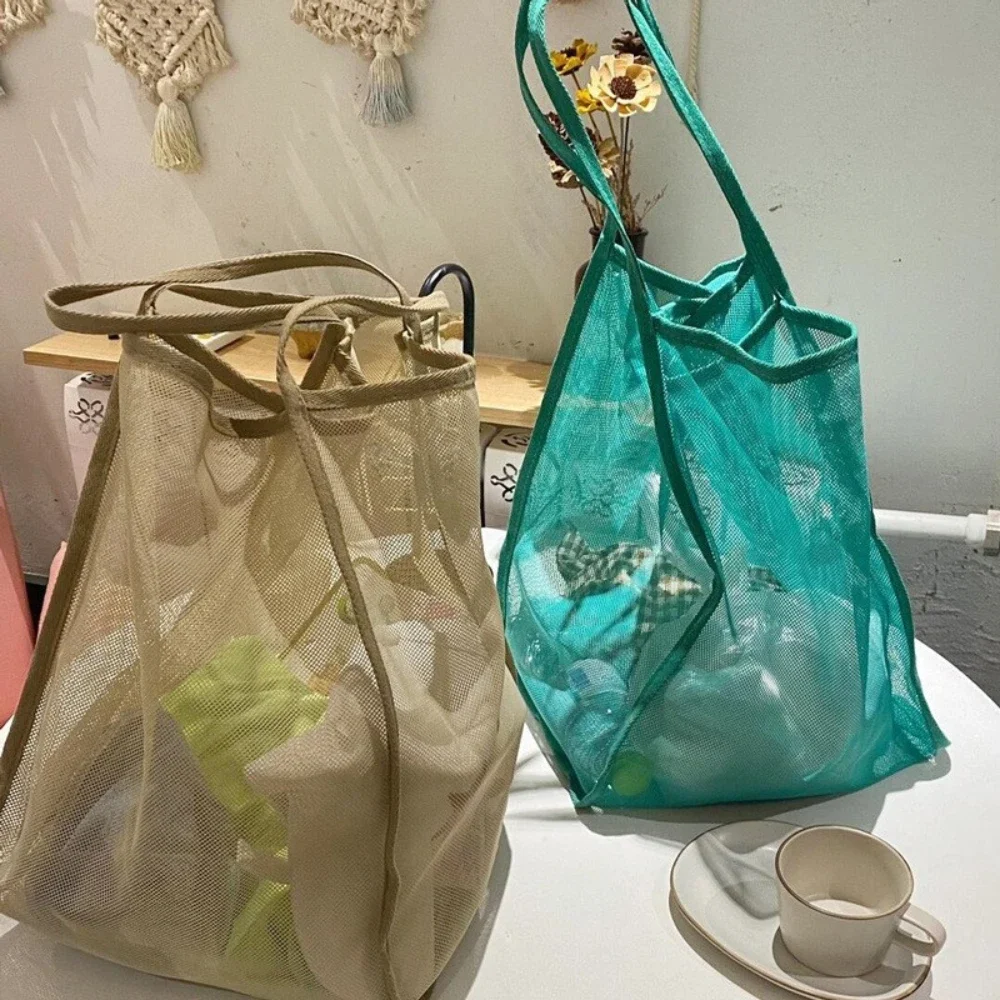 Large Mesh Beach Tote Bag Lightweight Breathable Shoulder Bag For Pool Travel Towels Toys Shopping