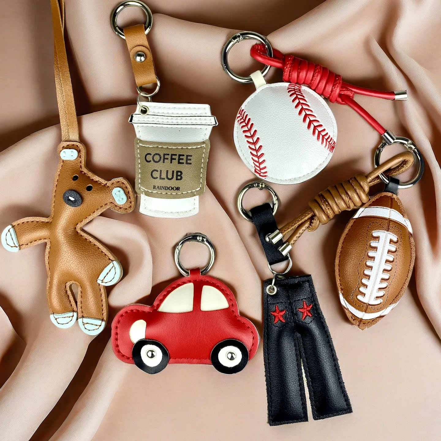 Chill Vibes Only: PU Leather Keychain Set for a Casual Lifestyle. Features Relaxing Charms like Coffee, Sports, Travel-Gifts