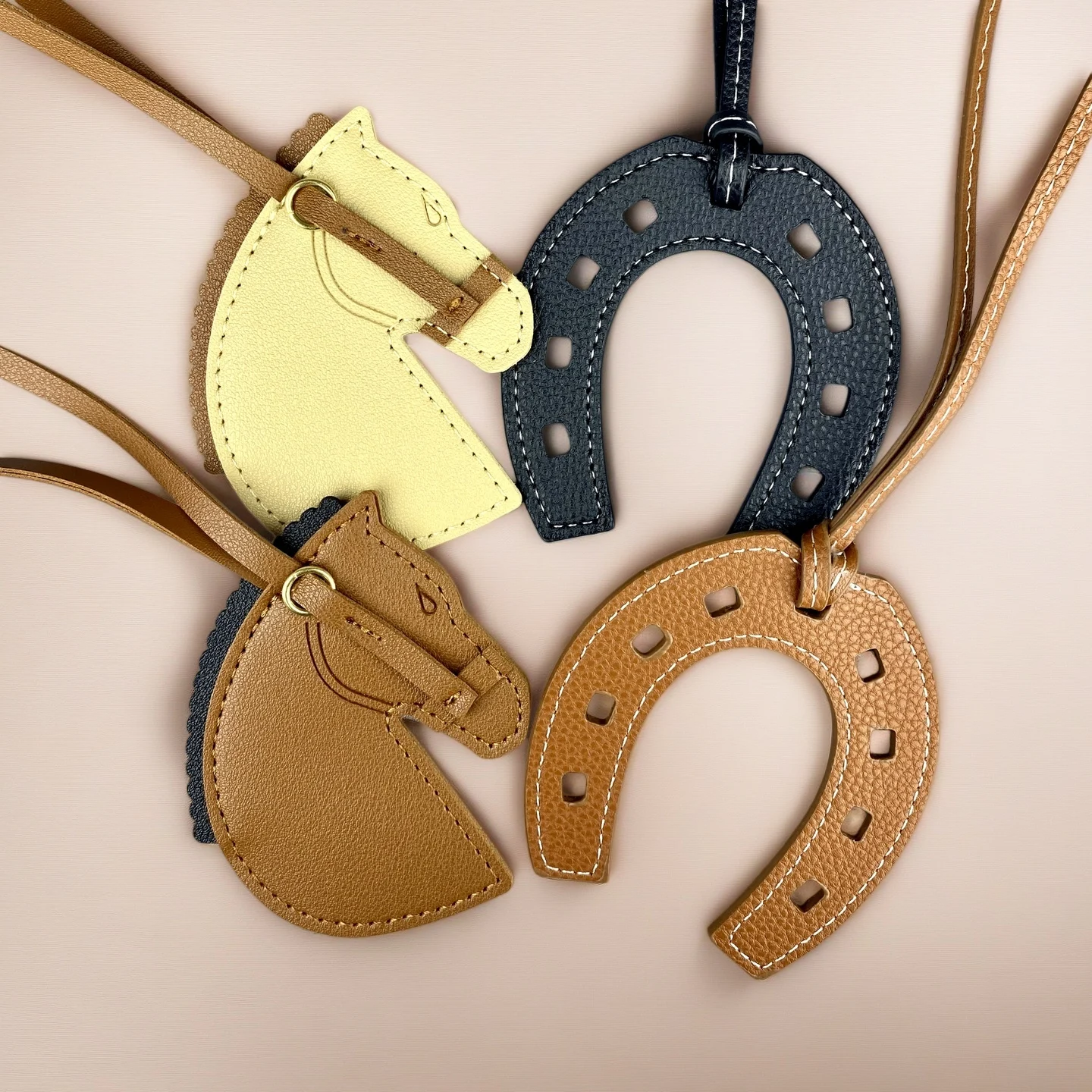 Horse Head Horseshoe Bag Charm, Equestrian Purse Accessory Gift, Handmade PU Leather Pony Ornament for Bags, Vintage Horse Gifts