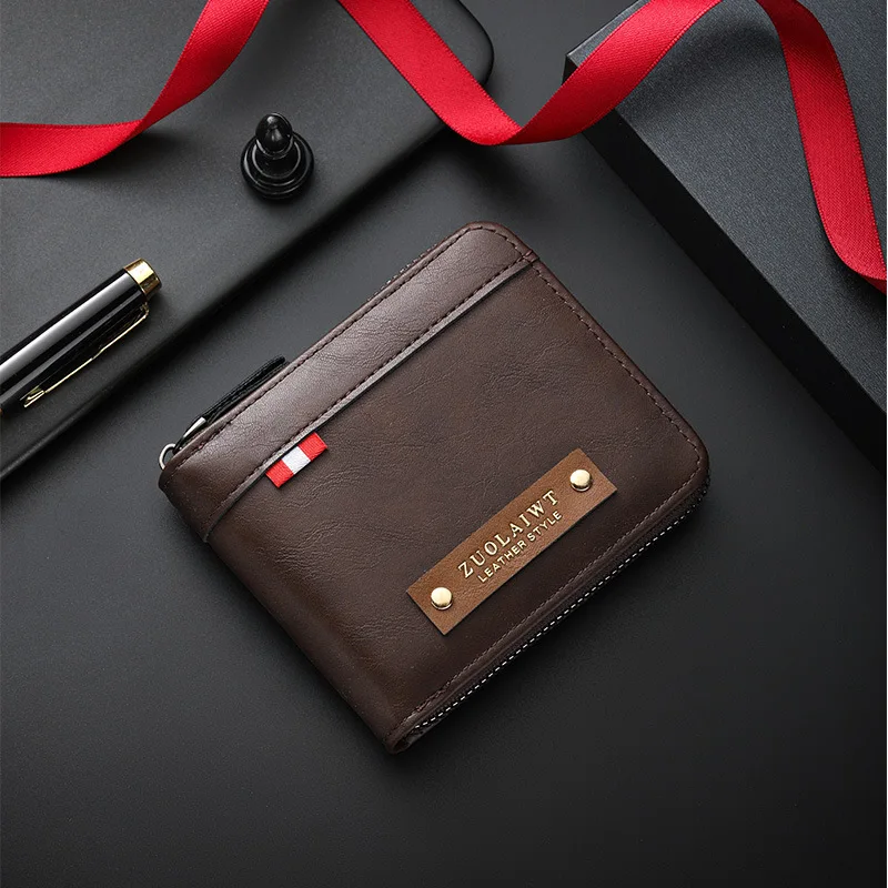 Men's Retro Short Wallet, Multi Functional Splicing Color Three Fold Wallet with Hidden Small Pocket, Ideal for Daily Casual Use