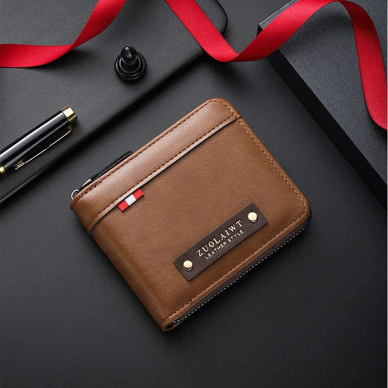 Men's Retro Short Wallet, Multi Functional Splicing Color Three Fold Wallet with Hidden Small Pocket, Ideal for Daily Casual Use