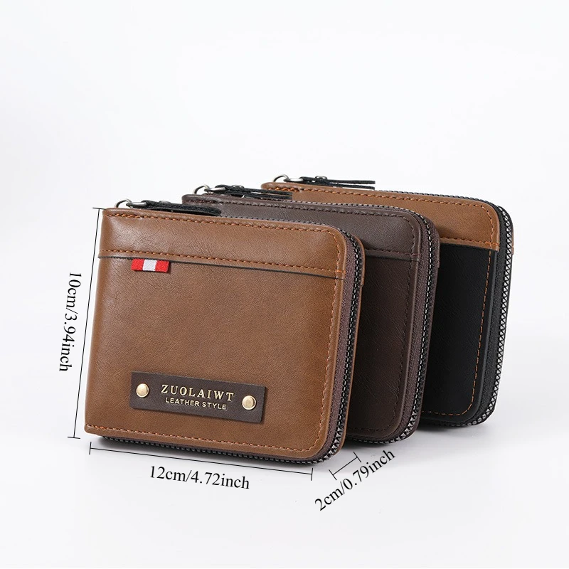 Men's Retro Short Wallet, Multi Functional Splicing Color Three Fold Wallet with Hidden Small Pocket, Ideal for Daily Casual Use