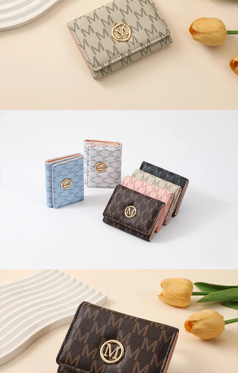 New Women's PU Print Short Wallet High-end Coin Purse Fashion Three Fold Multi Card Slots Multi-functional Female Small Wallet