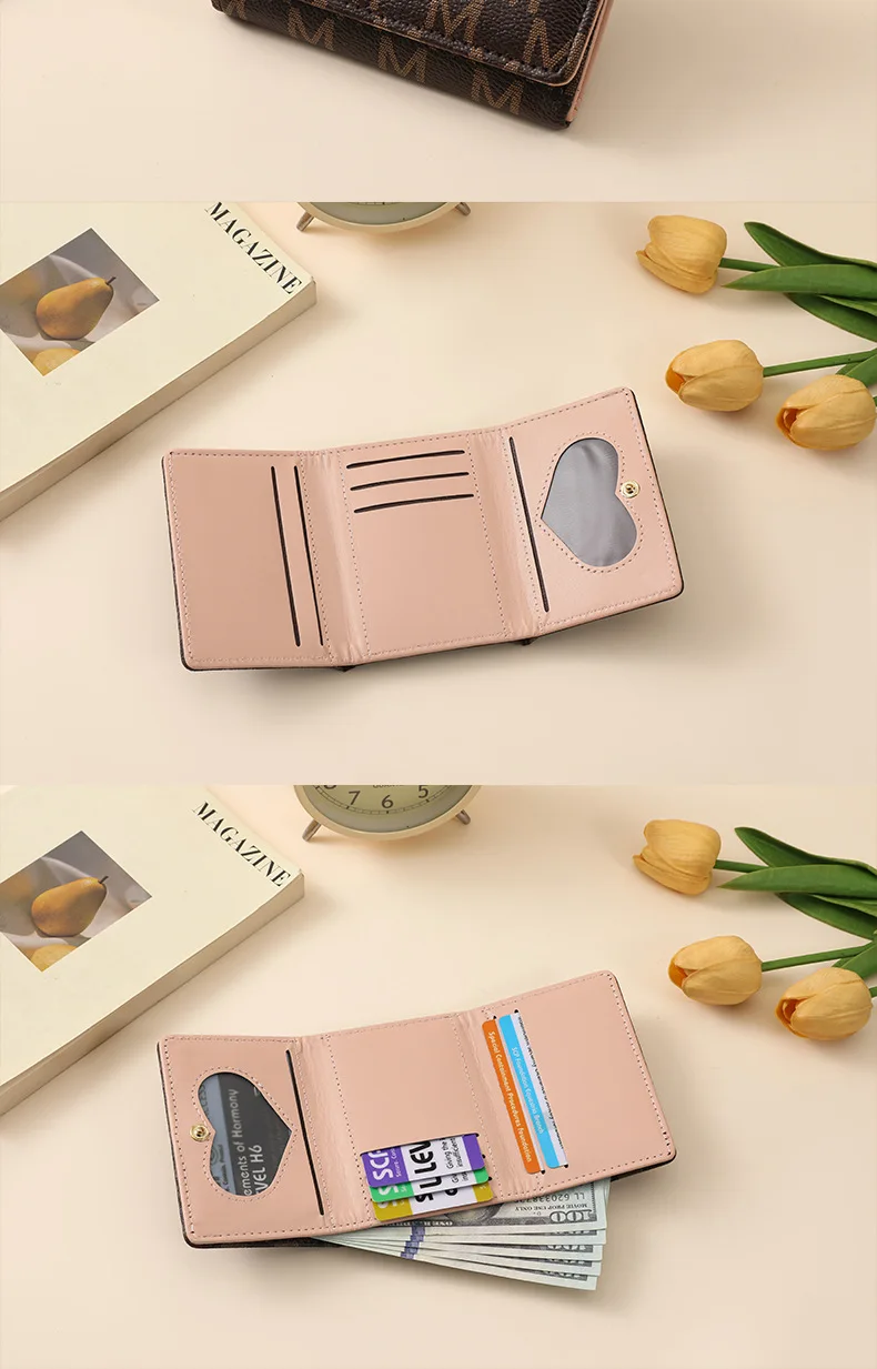 New Women's PU Print Short Wallet High-end Coin Purse Fashion Three Fold Multi Card Slots Multi-functional Female Small Wallet